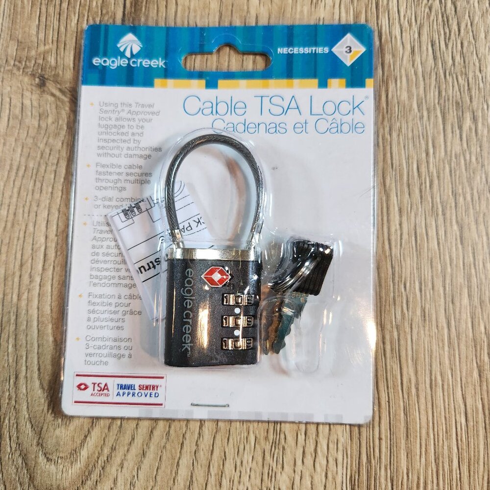 Eagle Creek TSA Approved Luggage Lock with Flexible Cable & Keys - Black - NEW